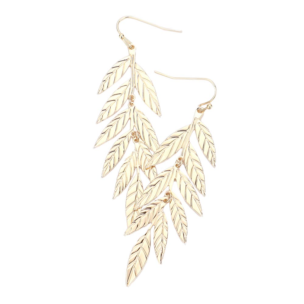 Gold Stunning Metal Leaf Dangle Earrings, fun handcrafted jewelry that fits your lifestyle and brings beautiful moments to your life adding a pop of pretty color. The beautifully crafted design adds a gorgeous glow to any outfit at any place, any time. Enhance your attire with these vibrant dangle earrings to show off your fun trendsetting style. Great gift idea for your Wife, Mom, or your Loving One. Stay trendy and beautiful