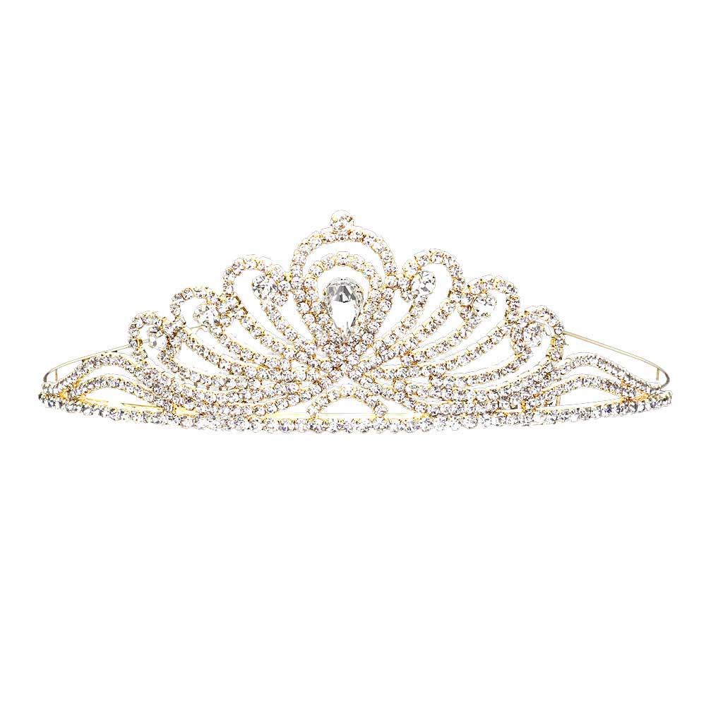 Gold Teardrop Centered Princess Tiara, this tiara features precious and an artistic design. Perfect for adding just the right amount of shimmer & shine, will add a touch of class, beauty and style to your special events. Suitable for Wedding, Engagement, Prom, Dinner Party, Birthday Party, Any Occasion You Want to Be More Charming.