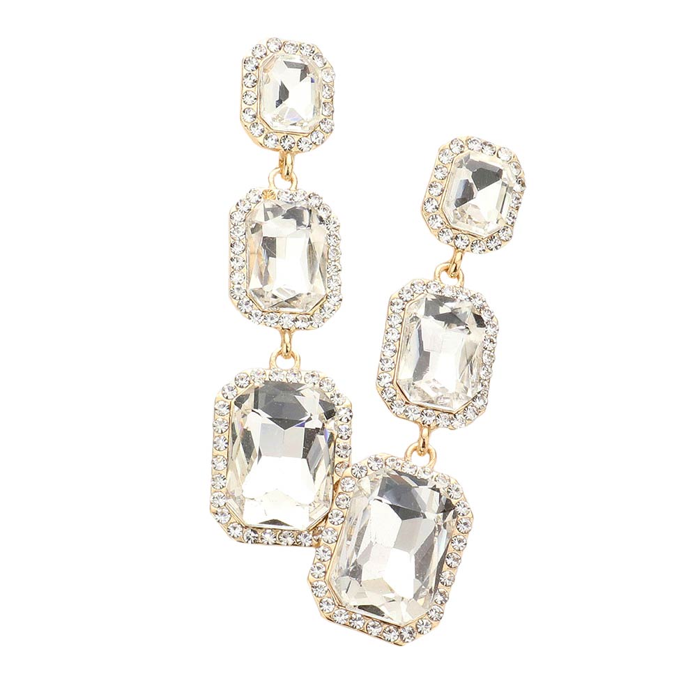 Gold Triple Emerald Cut Stone Link Dangle Evening Earrings, the beautifully crafted design adds a glow to any outfit which easily makes your events more enjoyable. These evening dangle earrings make you extra special on occasion. These triple emerald dangle earrings enhance your beauty and make you more attractive. These Stone link dangle earrings make your source more interesting and colorful. Complete your look with these triple emerald cut stone earrings.