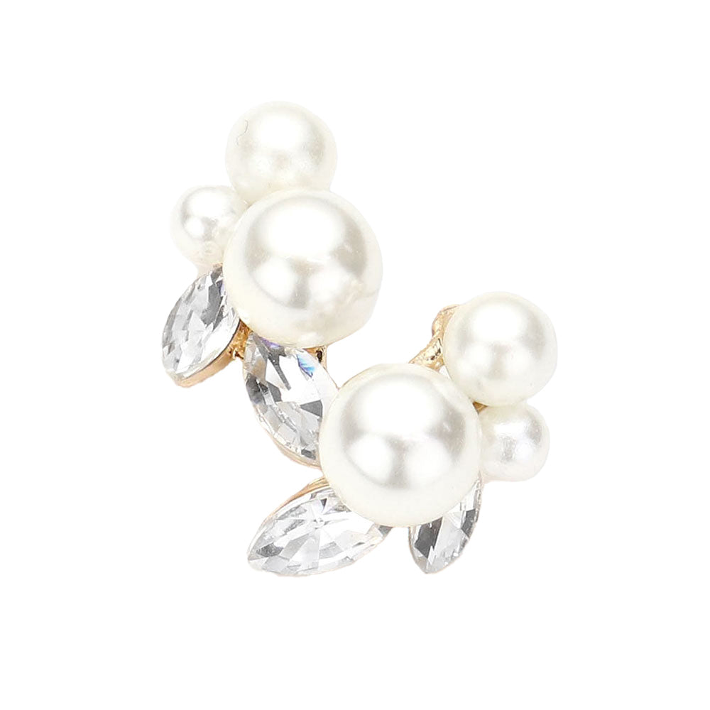 Gold Triple Pearl Accented Stud Earrings, be gorgeous and make an individual statement of fashion with these beautiful stud earrings. It will be your new favorite accessory to enlighten your perfect beauty at any place, anytime. It's perfectly lightweight to wear throughout the whole day. These adorable earrings are bound to cause a smile or two on any special occasion.