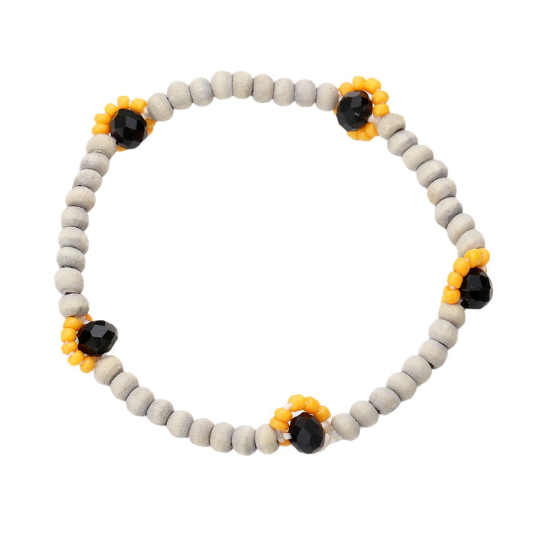 Gray Bead Pointed Wood Stretch Bracelet, Look like the ultimate fashionista with these Wood Bracelet! Lightweight and comfortable for wearing all day long. Goes with any of your casual outfits and Adds something extra special. Great gift idea for Birthday, Mothers day, Valentine’s Day or any other occasion.