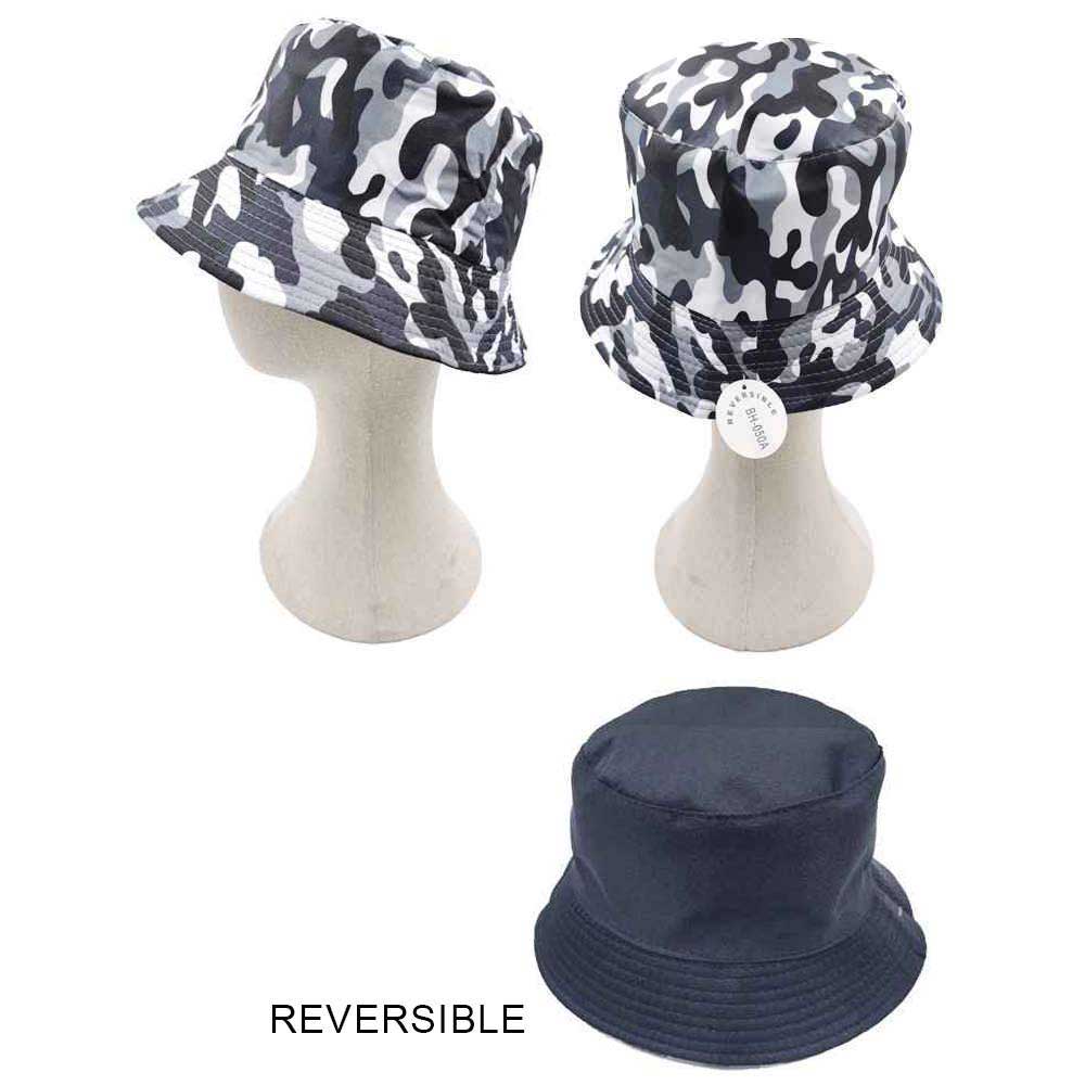 Gray Camouflage Patterned Reversible Bucket Hat, Protect your head from the sun in style with our reversible bucket hat made of breathable material! Camouflage Military Hats for Women Show off your personality and style with the urban style head hat go for recreation or outdoor activities. Match for daily casual clothing such as ,shirt, jeans, sunglasses and so on. Perfect summer, beach accessory.