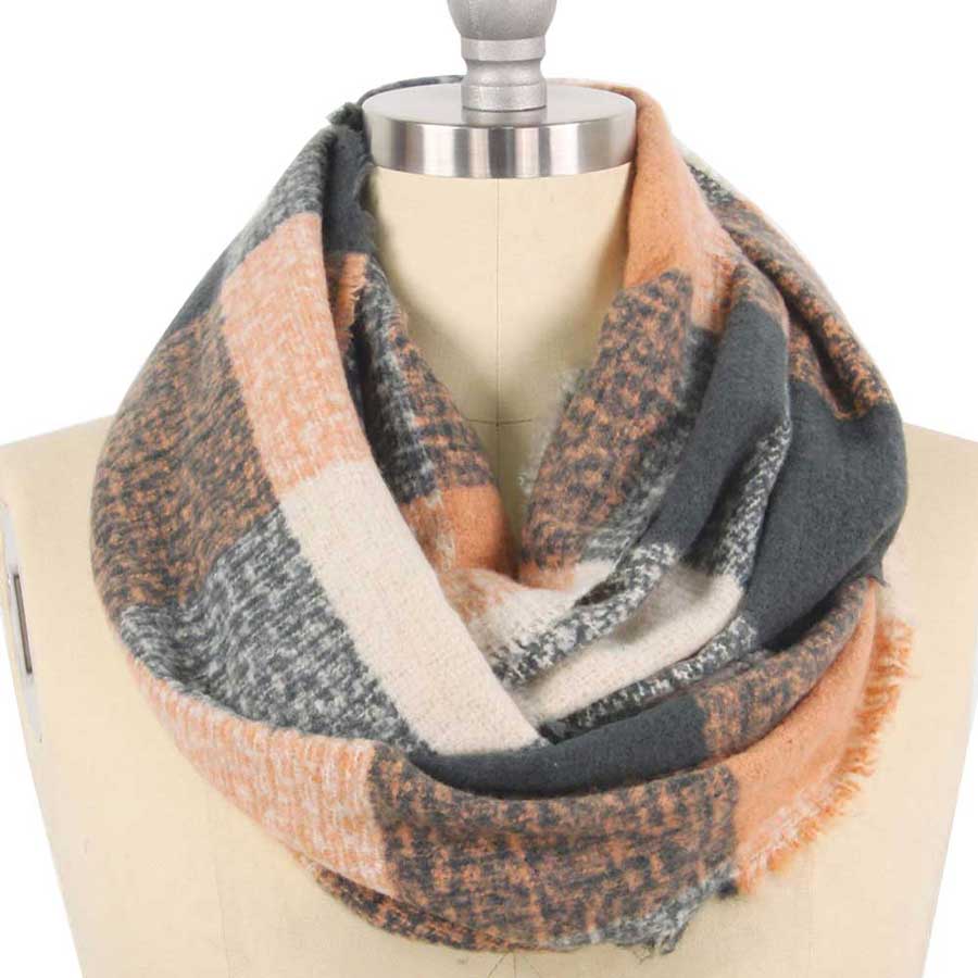 Gray Check Infinity Scarf, delicate, warm, on trend & fabulous, a luxe addition to any cold-weather ensemble. This Check Infinity scarf combines great fall style with comfort and warmth. It's a a perfect weight can be worn to complement your outfit, or with your favorite fall jacket. Great for daily wear in the cold winter to protect you against chill, classic infinity-style scarf & amps up the glamour with plush material that feels amazing snuggled up against your cheeks.