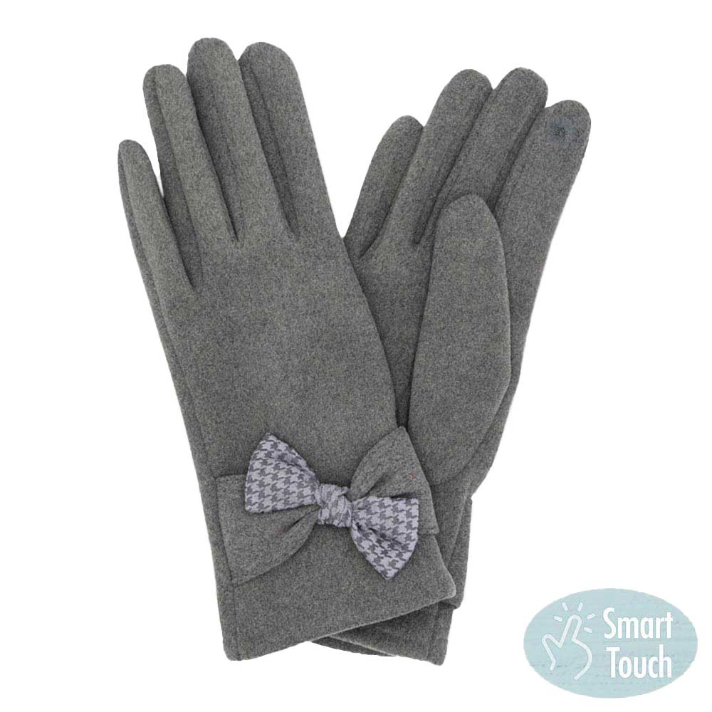 Gray Houndstooth Bow Smart Gloves, Comfy & toasty, classic chic designed with a touchscreen compatible fingertip for extra practicality, ensuring you can answer emails without getting frostbite with cozy-looking are the perfect blend of utility and style. A fashionable eye catcher bow smart gloves, will quickly become one of your favorite accessories, Awesome winter gift accessory!