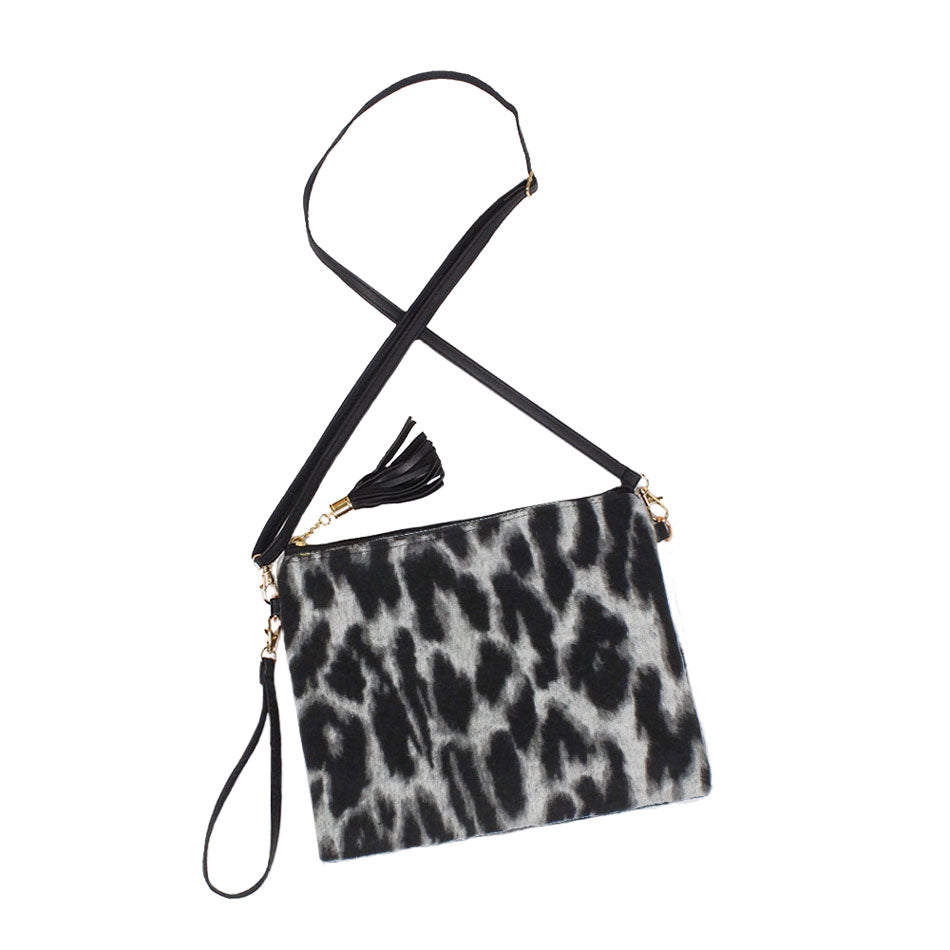 Gray Leopard Patterned Crossbody Clutch Bag. Be the ultimate fashionista carrying this trendy crossbody clutch bag! great for when you need something small to carry or drop in your bag. perfect for the festive season, embrace the animal themed spirit with these bag, these pretty gift Crossbody Bags are sure to bring a smile to your face.