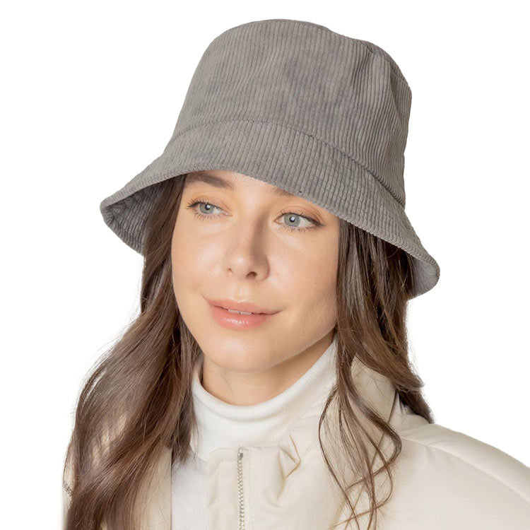 Gray Solid Corduroy Bucket Hat, show your trendy side with this floral corduroy bucket hat. Adds a great accent to your wardrobe, This elegant, timeless & classic Bucket Hat looks fashionable. Perfect for that bad hair day, or simply casual everyday wear; Accessorize the fun way with this solid Corduroy bucket hat. It's the autumnal touch you need to finish your outfit in style. Awesome winter gift accessory.