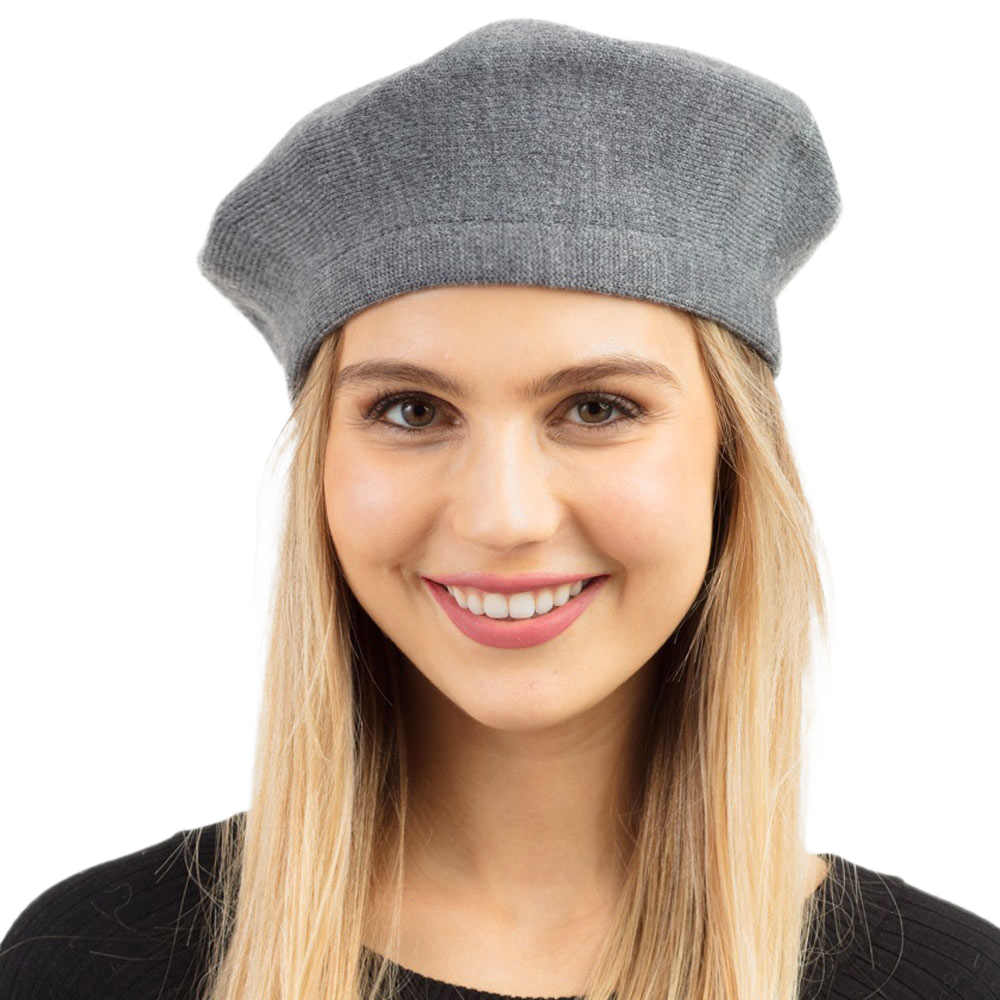 Gray Women Beret Hat Solid Color Stretchy Beret Cap, Stretchy Solid Beret Stylish Hat; this hat is snug on the head and works well to keep rain off the head, out of the eyes, and also the back of the neck. Wear it to lend a modern liveliness above a raincoat on trans-seasonal days in the city. Perfect Gift for that fashion-forward friend