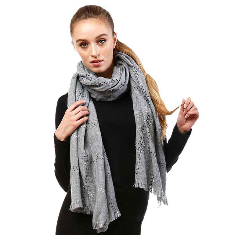 Windowpane Check Oblong Scarf - Gray - Scarves