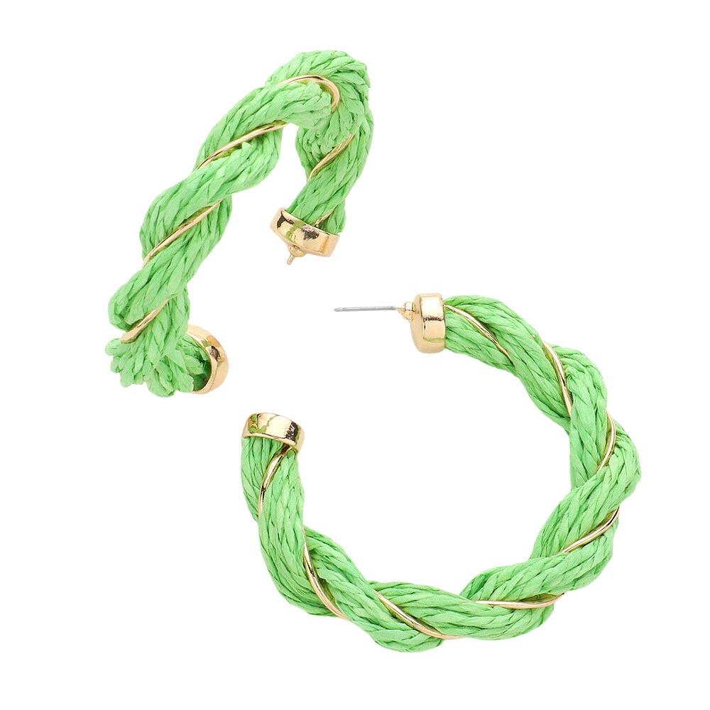 Green Braided Raffia Hoop Earrings, enhance your attire with these beautiful raffia hoop earrings to show off your fun trendsetting style. Can be worn with any daily wear such as shirts, dresses, T-shirts, etc. These raffia hoop earrings will garner compliments all day long. Whether day or night, on vacation, or on a date, whether you're wearing a dress or a coat, these earrings will make you look more glamorous and beautiful.