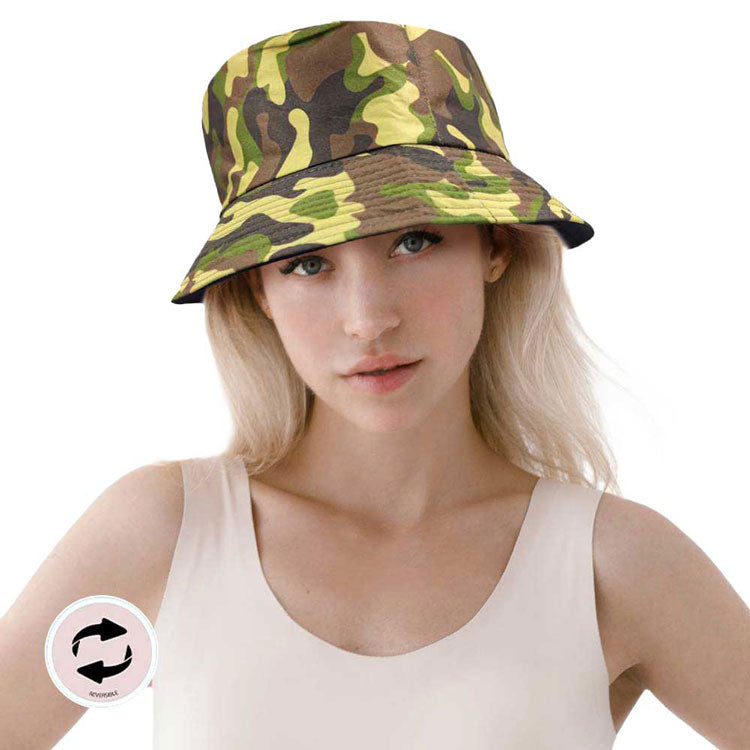 Green Camouflage Patterned Reversible Bucket Hat, Protect your head from the sun in style with our reversible bucket hat made of breathable material! Camouflage Military Hats for Women Show off your personality and style with the urban style head hat go for recreation or outdoor activities. Match for daily casual clothing such as ,shirt, jeans, sunglasses and so on. Perfect summer, beach accessory.