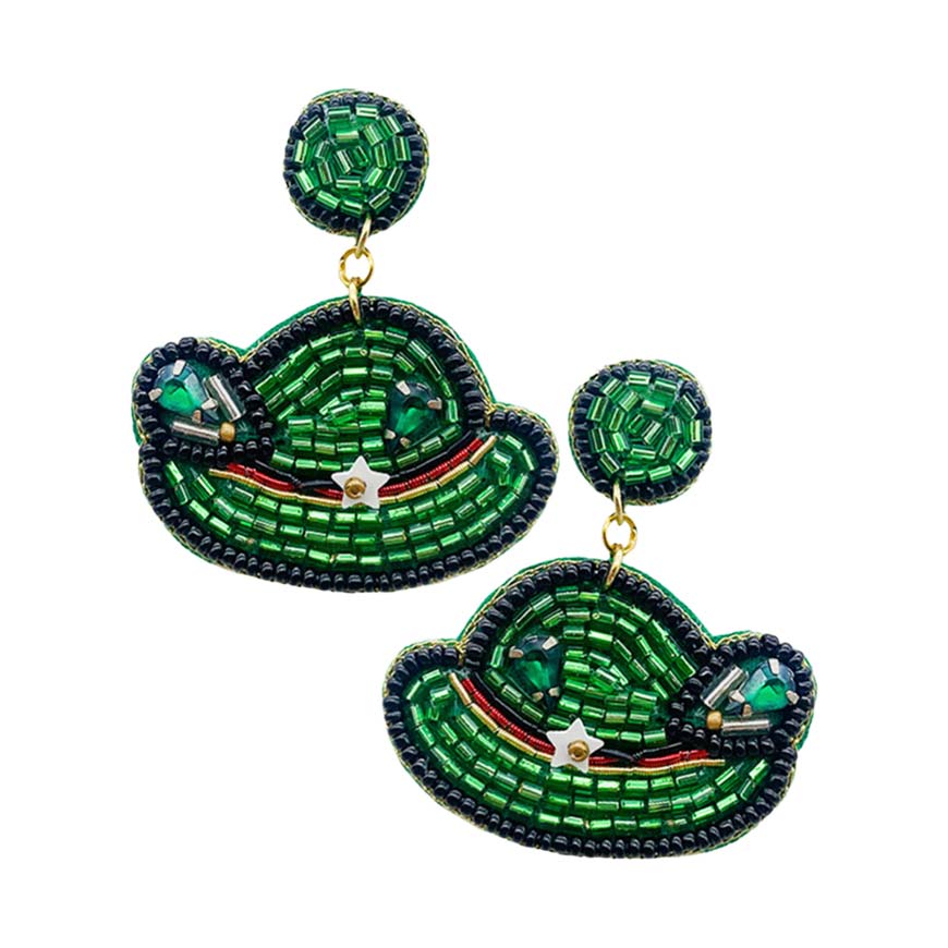 Green Felt Back Beaded Hat Dangle Earrings, show your perfect beauty & trendy choice while wearing these attractive Hat Dangle Earrings. It will dangle on your earlobes to make you stand out from the crowd and make others smile with joy. They will add a pop of pretty color & will perfectly fit your lifestyle.
