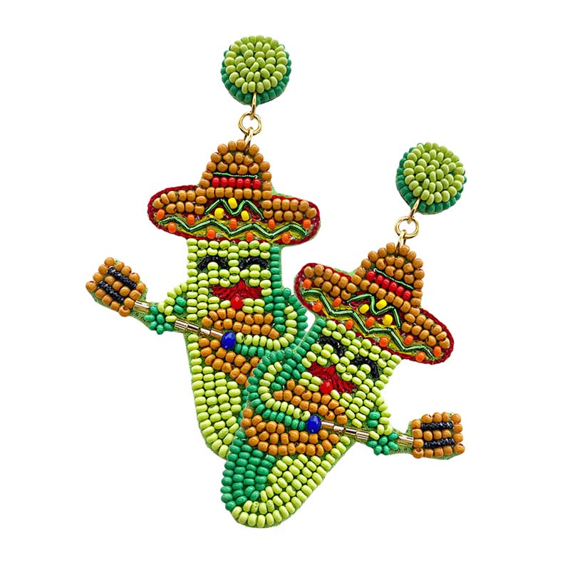 Green Felt Back Seed Beaded Chili Pepper Dangle Earrings, these eye-catching earrings put people into a Fruits/Food state of mind. Super fun and cute with intricate details are sure to get plenty of compliments. Surprise your loved ones this Cinco de Mayo gatherings, Birthdays, anniversaries, Gifts, or any special occasion.