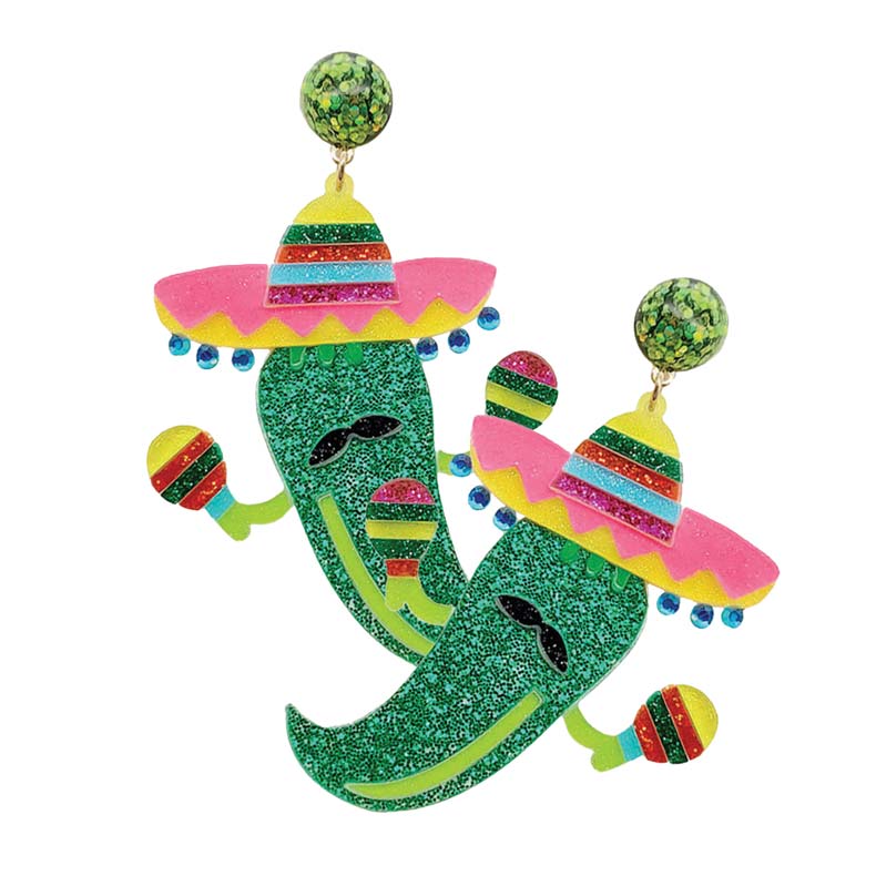 Green Glittered Resin Chili Pepper Dangle Earrings, are the perfect piece of jewelry for celebrating Cinco de Mayo in the perfect celebration mood. These are fun handcrafted jewelry that fit your lifestyle, adding a pop of pretty color. Enhance your attire with these vibrant artisanal food-themed earrings to show off your fun trendsetting style. Awesome gift for Cinco de Mayo, birthday, Anniversary, Valentine’s Day or any other occasion.