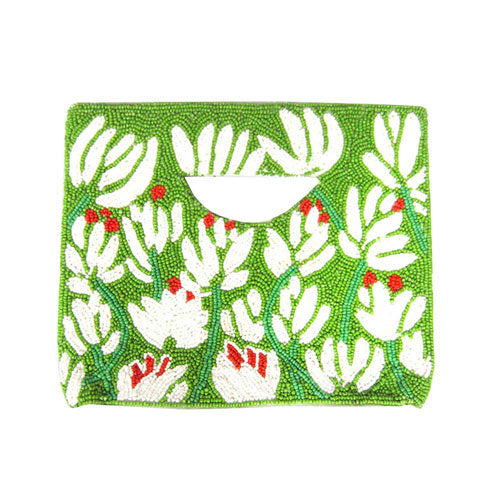 Green Seed Beaded Floral Tote Bag. Have fun and look stylish, perfectly lightweight to carry around all day.Add something special to your outfit! This fashionable bag will be your new favourite accessory. Perfect Birthday Gift, Anniversary Gift, Mother's Day Gift, Graduation Gift, Valentine's Day Gift.