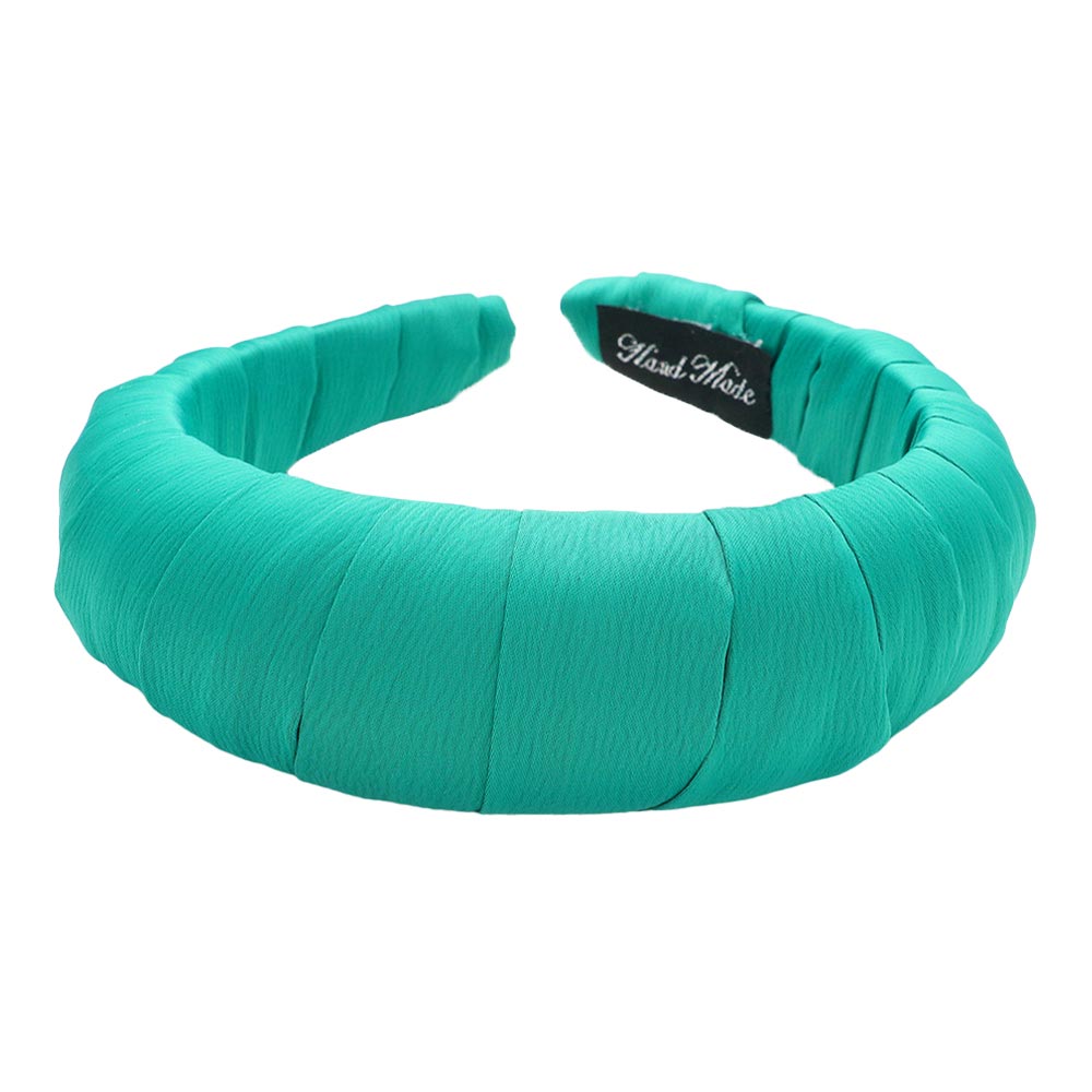 Green Solid Fabric Wrapped Padded Headband, create a natural & beautiful look while perfectly matching your color with the easy-to-use solid fabric wrapped padded headband. Push your hair back and spice up any plain outfit with this solid fabric headband!