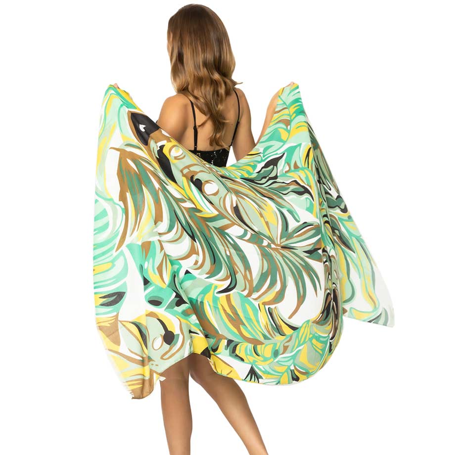 Green Tropical Leaf Printed Oblong Scarf, This lightweight oblong scarf in soothing colors features a traditional Leaf design. The beautifully crafted design adds a gorgeous glow to any outfit. Suitable for holidays, Casual, or any Occasions in Spring, Summer, and Autumn. There is a perfect gift for any occasion.