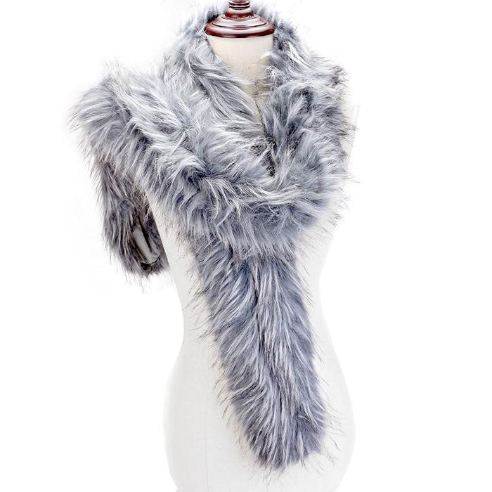 Grey Long Faux Furry Layover Scarf, accent your look with this soft, highly versatile layover scarf. It gives a lot of options to dress up your attire. It goes well with everything from jeans and a tee to work trousers and a sweater. Soft, comfy, trendy, and beautiful that can keep you perfectly warm and gorgeous at the same time. A great wardrobe staple.