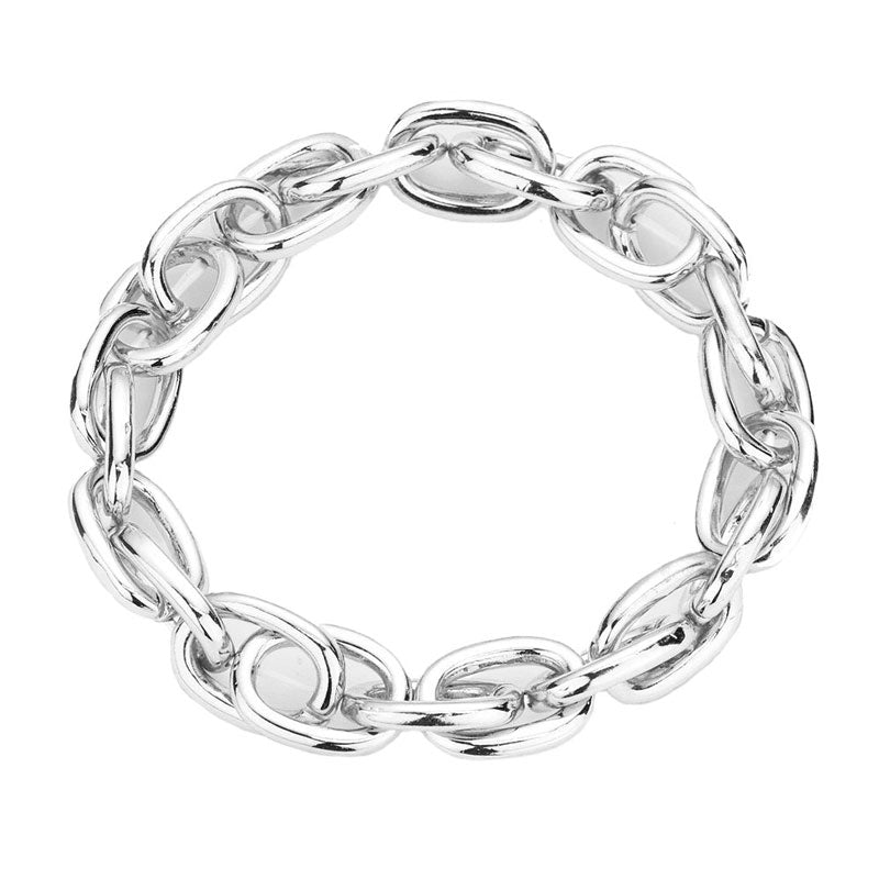Grey Stretchable Open Metal Oval Link Stretch Bracelet, Get ready with these Magnetic Bracelet, put on a pop of color to complete your ensemble. Perfect for adding just the right amount of shimmer & shine and a touch of class to special events. Perfect Birthday Gift, Anniversary Gift, Mother's Day Gift, Graduation Gift.