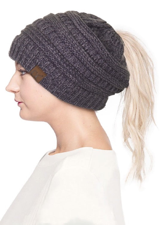 Grey Mix C.C Mixed Color Knitted Ponytail Beanie Stylish Comfy Warm Winter Hat; reach for this classic toasty hat to keep you nice n warm in the chilly winter weather, the wintry touch finish to your outfit. Perfect Gift Birthday, Christmas, Holiday, Anniversary, Stocking Stuffer, Secret Santa, Valentine's Day, Loved One, BFF
