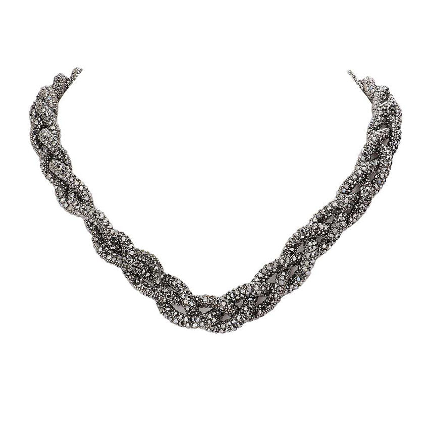 Hematite Bling Braided Necklace. Beautifully crafted design adds a gorgeous glow to any outfit. Jewellery that fits your lifestyle! stunning bling braided necklace will sparkle all night long making you shine out like a diamond. perfect for a night out on the town or a black tie party. Perfect Gift for Birthday, Anniversary, Prom, Mother's Day Gift, Thank you Gift.