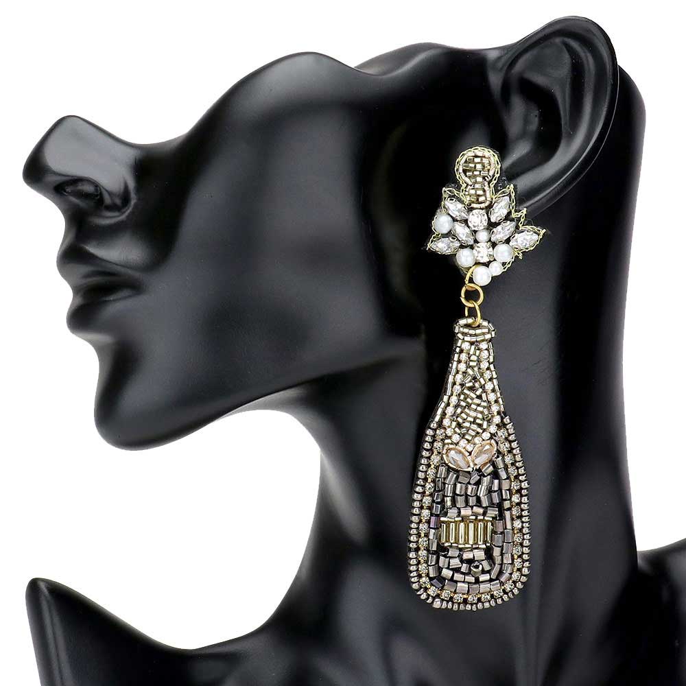 Hematite Felt Back Multi Beaded Champagne Dangle Earrings, Multi beaded Champagne earrings, jewelry that fits your lifestyle, adding a pop of pretty color. Enhance your attire with this festive handcrafted seed bead earrings, statement jewelry. Great gift idea for Wife, Mom, or your Loving One. Perfect Birthday Gift, Anniversary Gift, Just Because Gift, Thank you Gift.