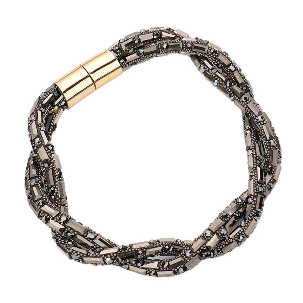 Hematite Stone Embellished Twisted Magnetic Bracelet, Glam up your look with this Magnetic bracelet. Make your vibe extra sparkly with this eye-catching arm candy. The magnet clasp keeps the bracelet secure on your wrist and makes it easy to wear and take off. This wide Twisted- style bracelet works well as a statement jewelry piece. Awesome gift for birthday, Anniversary, Valentine’s Day or any special occasion.