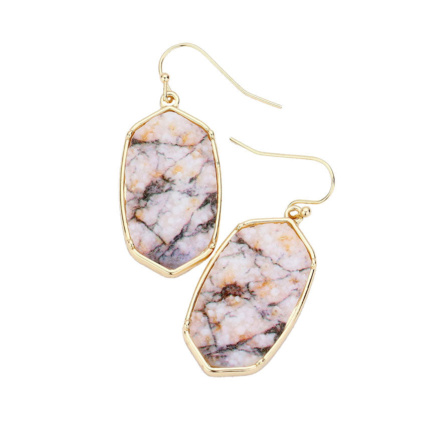 Howlite Fish Hook Back Hexagon Druzy Dangle Earrings. Beautifully crafted design adds a gorgeous glow to any outfit. Jewelry that fits your lifestyle! Perfect Birthday Gift, Anniversary Gift, Mother's Day Gift, Anniversary Gift, Graduation Gift, Prom Jewelry, Just Because Gift, Thank you Gift.