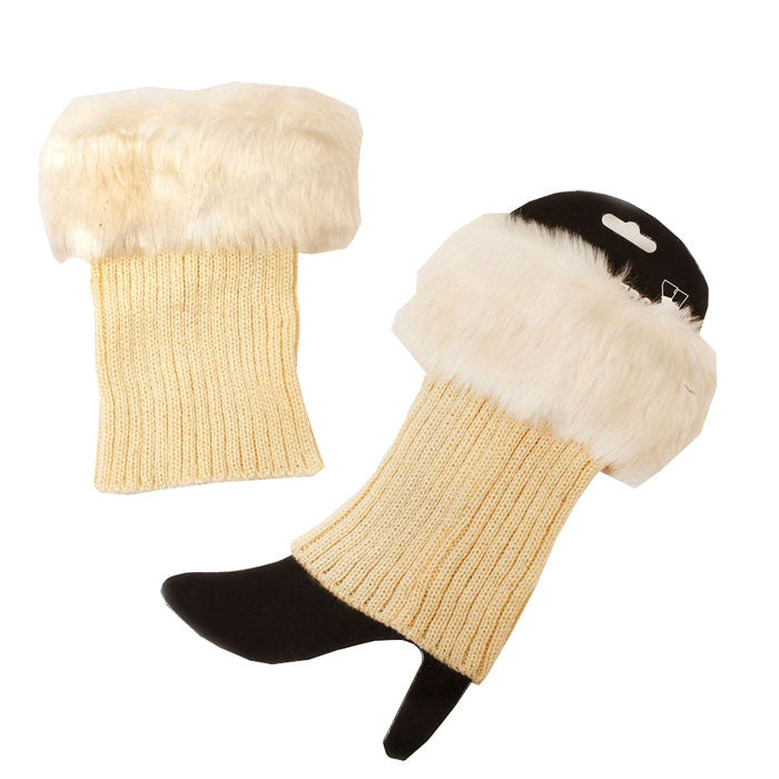 Ivory Faux Fur Cuff Knit Leg Warmers, soft cutie pie leg warmer will shield your legs from cold winter weather ensuring all day comfort.Leg Warmers is soft, comfortable and warm adding a touch of sleek style to your look, show off your trendsetting style when you wear this leg warmer and be protected in the cold winter winds.