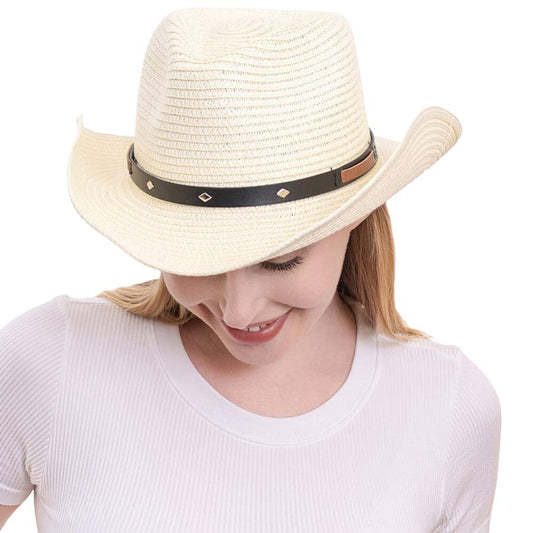 Ivory Faux Leather Band Straw Panama Sun Hat, Complete your look with this fun Panama hat. This versatile hat can be dressed up or down & is perfect for the beach, outdoor games, outings, tours, parties, etc. Awesome summer & spring gift accessory! Perfect gift for Birthdays, Valentine's Day, etc. to your friends, and family