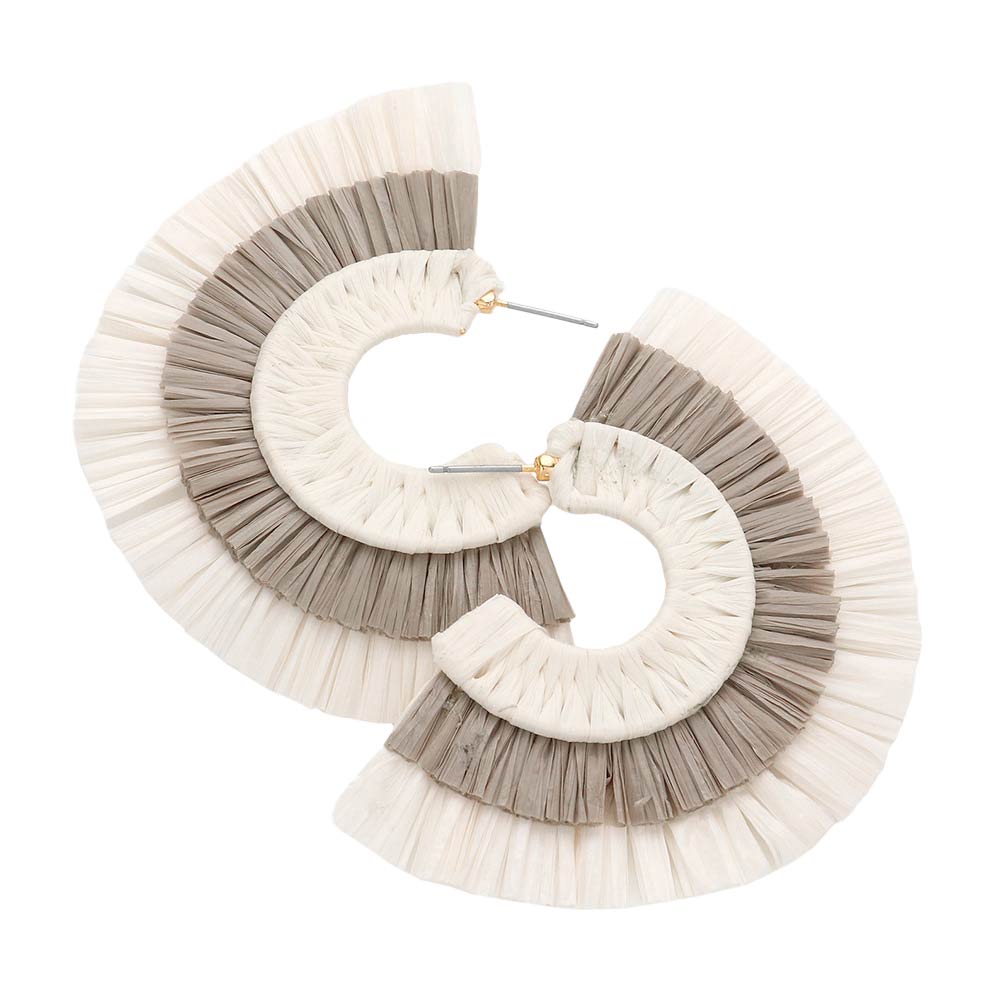 Ivory Two Tone Raffia Half Round Earrings, enhance your attire with these beautiful raffia half-round earrings to show off your fun trendsetting style. Can be worn with any daily wear such as shirts, dresses, T-shirts, etc. These half-round earrings will garner compliments all day long. Whether day or night, on vacation, or on a date, whether you're wearing a dress or a coat, these earrings will make you look more glamorous and beautiful.