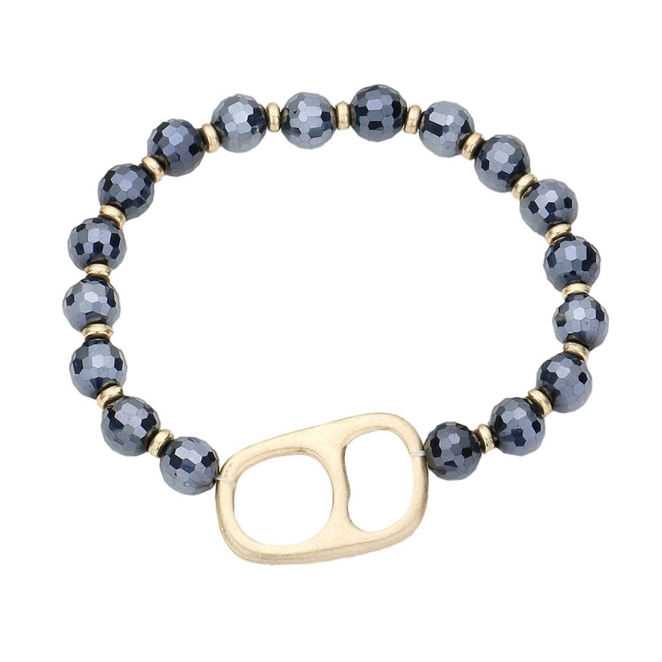 Jet Black Abstract Metal Accented Faceted Beaded Stretch Bracelet, this stunning faceted beaded open metal Accented bracelet can light up any outfit, and make you feel absolutely flawless. Fabulous fashion and sleek style adds a pop of pretty color to your attire, coordinate with any ensemble from business casual to everyday wear.