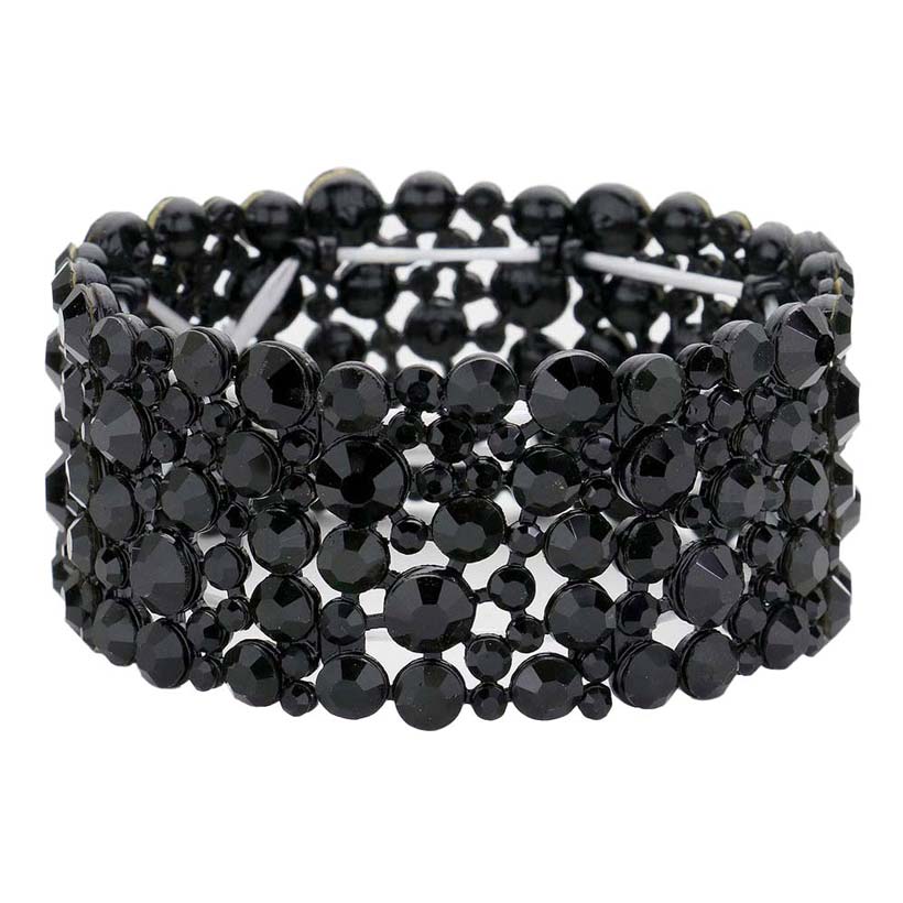 Jet Black Bubble Round Stone Cluster Evening Stretch Bracelet, Get ready with these stretch Bracelets to receive the best compliments on any special occasion. Put on a pop of color to complete your ensemble and make you stand out on special occasions. Perfect for adding just the right amount of shimmer & shine and a touch of class to special events. This evening bracelet is just what you need to update your wardrobe. Perfect gift for Birthdays, Anniversaries, Mother's Day, Thank you, etc.