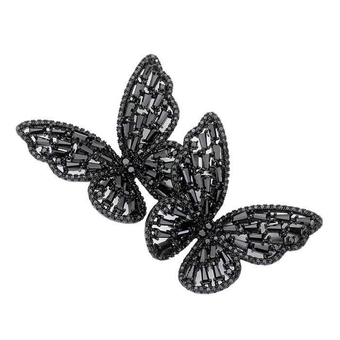 Jet Black CZ Stone Butterfly Evening Earrings, will take your look up a notch, versatile enough for wearing straight through the week, perfectly lightweight for all-day wear, coordinate with any ensemble from business casual to everyday wear, the perfect addition to every outfit. Adds a touch of nature-inspired butterfly themed beauty to your look.Gift someone or yourself these ultra-chic earrings.