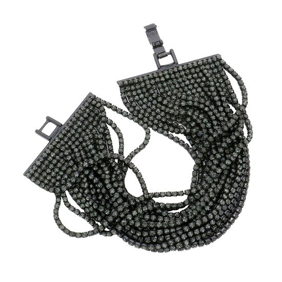 Jet Black Multi Layered Rhinestone Evening Bracelet. This Rhinestone Bracelet sparkles all around with it's surrounding stone, adds a sophisticated glow to any outfit. Stylish evening bracelet that is easy to put on, take off and comfortable to wear. Perfect jewelry to enhance your look. Perfect gift for your loved one. Awesome gift for birthday, Anniversary, Valentine’s Day or any special occasion.