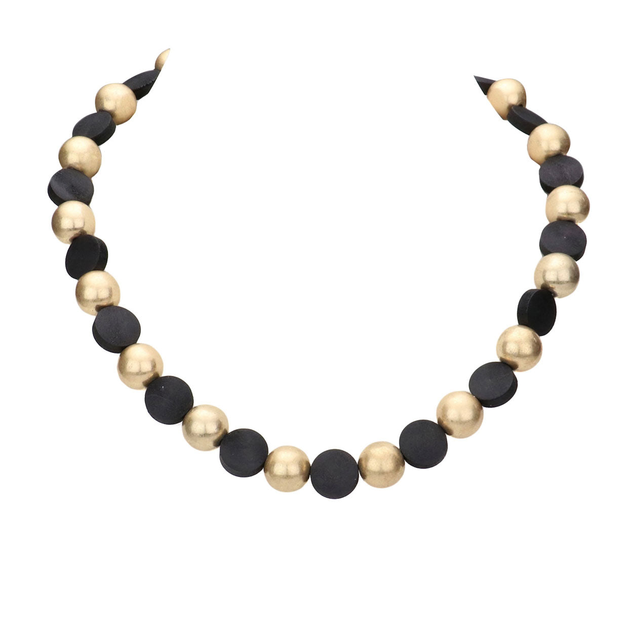 Jet Black Round Wood Metal Ball Necklace, delicately polished necklace will enhance your look, versatile enough for wearing straight through the week, perfectly lightweight for all-day wear, coordinate with any ensemble from business casual to everyday wear, the perfect addition to every outfit. Adds a touch of nature-inspired beauty to your look.