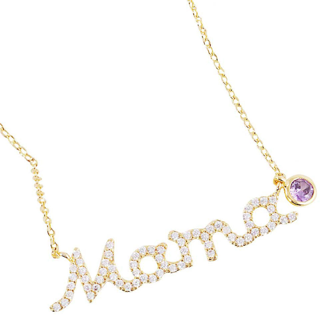 Gold June Birthstone MAMA Message Pendant Necklace. Elegant jewelry brightens up your brilliant life. No matter when, a mother is always there to accompany you and protect you. The mother necklace keeps our love close to mom. Make your mother feel special by giving this MAMA pendant necklace as a gift and expressing your love for your mother on this Mother's Day.
