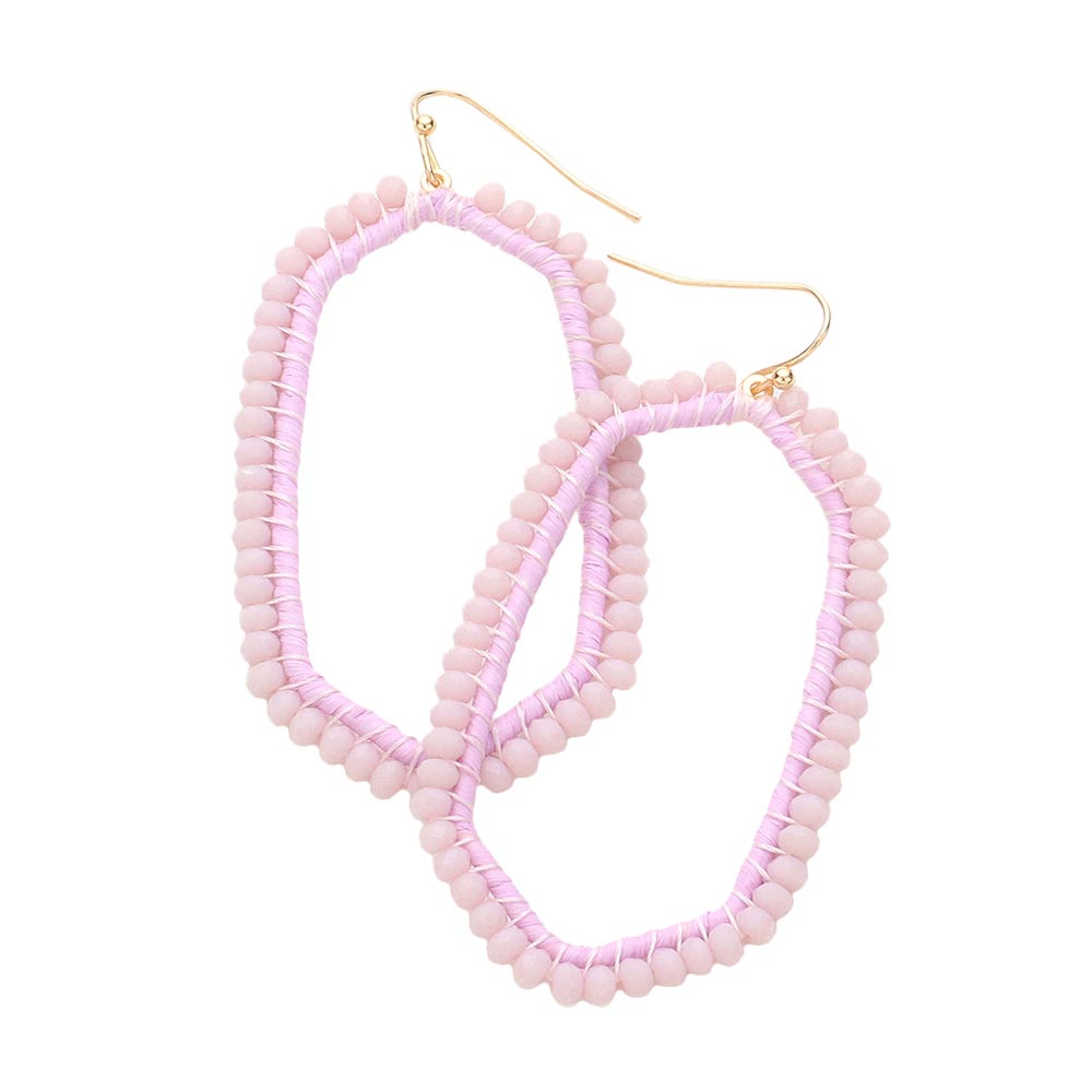 Lavender Faceted Bead Trimmed Raffia Wrapped Open Hexagon Earrings, enhance your attire with these beautiful raffia earrings to show off your fun trendsetting style. Get a pair as a gift to express your love for woman any person or just for you on birthdays, Mother’s Day, Anniversary, Holiday, Christmas, Parties, etc.