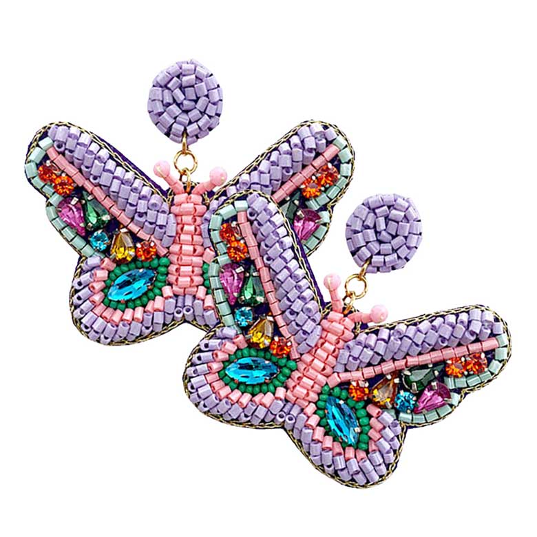 Lavender Felt Back Multi Stone Beaded Butterfly Dangle Earrings, these ultra-dangle earrings will take your look up a notch and add a gorgeous glow to any outfit with a touch of perfect class. Coordinate with any ensemble from business casual to everyday wear to get perfect beauty. Jewelry that fits your lifestyle and makes your moments awesome!
