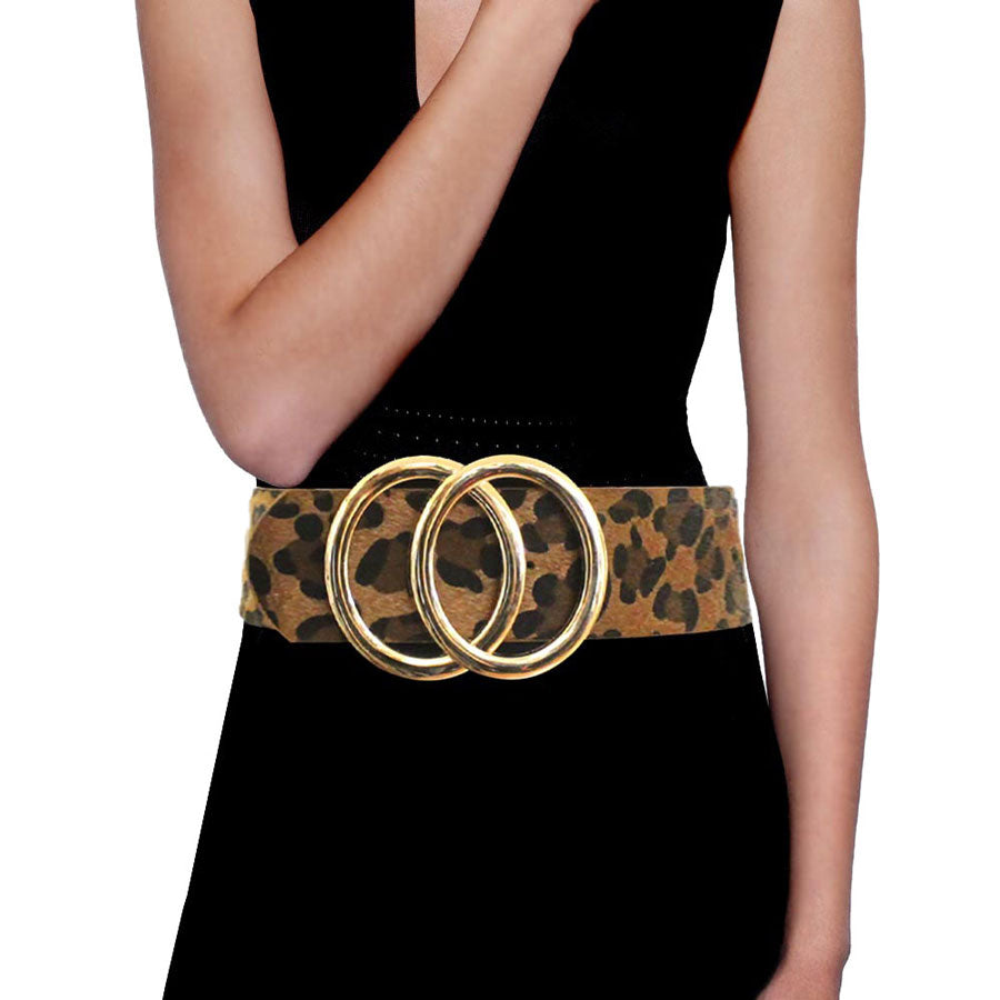 Leopard Double Open Metal Circle Buckle Accented Faux Leather Belt, a timeless selection, luminous crystals add luxurious shine to this eye-catching rhinestone adjustable belt, dare to dazzle with this radiant accessory will make a standout style, coordinates with any ensemble from day to night. Perfect gift for your self or a loved one.