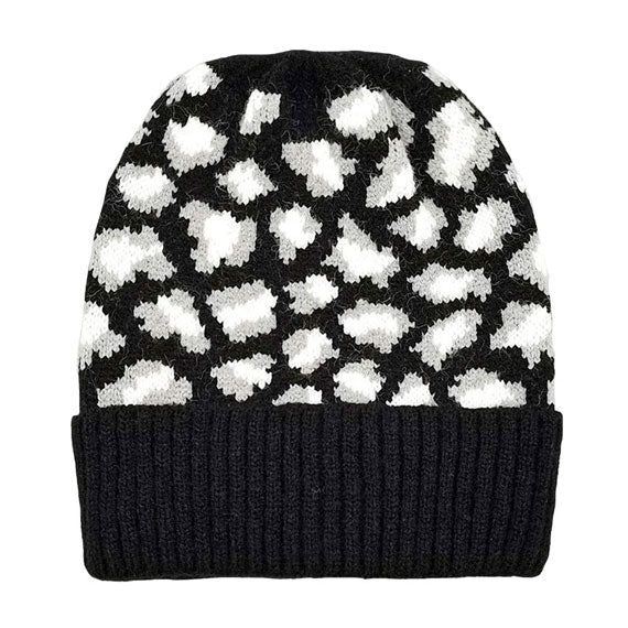 Black Leopard Pattern Ribbed Knit Cuff Beanie Hat before running out the door reach for this toasty beanie to keep you incredibly warm. Fun accessory, it's the autumnal touch to finish your ensemble. Birthday Gift, Christmas Gift, Anniversary Gift, Regalo Navidad, Regalo Cumpleanos, Regalo Dia del Amor, Valentine's Day Gift