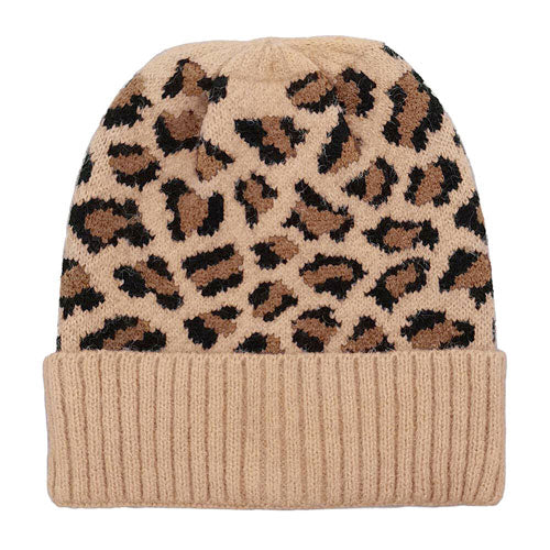 Leopard Patterned Ribbed Knit Cuff Cozy Beanie Hat. before running out the door into the cool air, you’ll want to reach for this toasty beanie to keep you incredibly warm. Accessorize the fun way with this pom pom hat, it's the autumnal touch you need to finish your outfit in style. Awesome winter gift accessory!