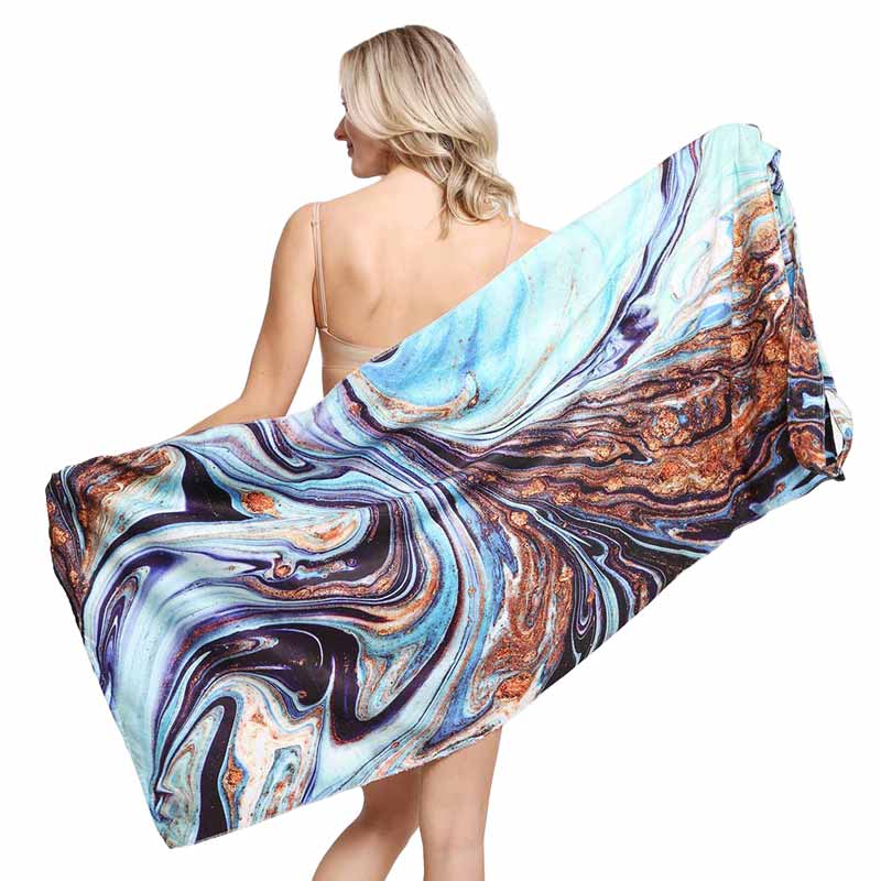 Light Blue Abstract Print Beach Towel and Tote Bag, great for relaxing under the sun, it’s time to enjoy those summertime vibes with a fun day at the beach, vacay or by the poolside with all your friends! This towel and tote bag can be used for two purposes at once. You can carry it and use it as a towel after bathing at the beach.