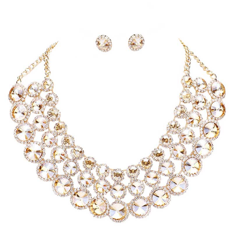 Light Col Topaz Crystal Pave Trim Round Evening Necklace, Beautifully crafted design adds a gorgeous glow to any outfit. Jewelry that fits your lifestyle! Perfect for adding just the right amount of shimmer & shine and a touch of class to special events. Perfect Birthday Gift, Anniversary Gift, Mother's Day Gift, Valentine's Day Gift, Just Because Gift, Thank you Gift.