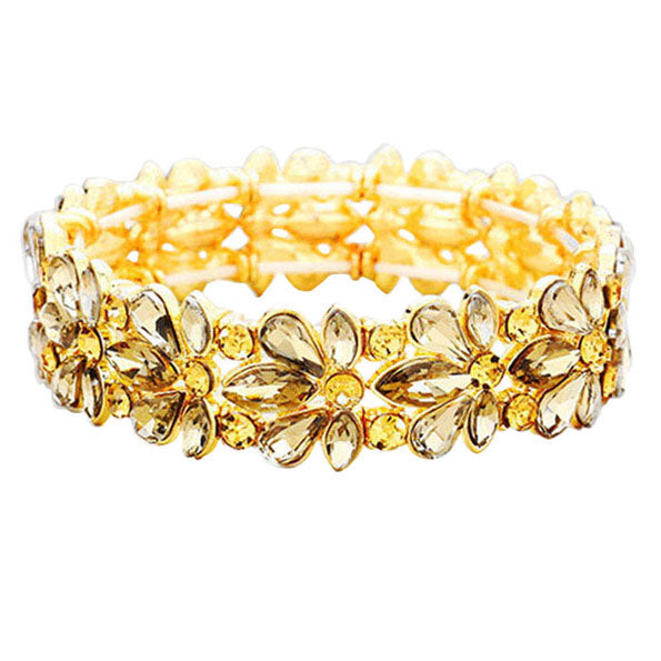 Light Col Topaz Floral Crystal Stretch Evening Bracelet, This flower detailed Crystal stunning stretch bracelet is sure to get you noticed, adds a gorgeous glow to any outfit. Jewelry that fits your lifestyle! perfect for a night out on the town or a black tie party, ideal for Special Occasion, Prom or an Evening out. Awesome gift for birthday, Anniversary, Valentine’s Day or any special occasion.