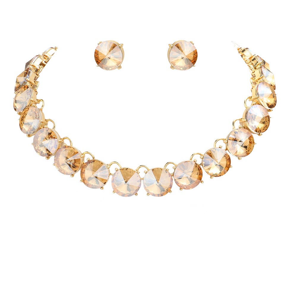Light Col Topaz Round Stone Link Evening Necklace, This gorgeous necklace jewelry set will show your class on any special occasion. The elegance of these stones goes unmatched, great for wearing at a party! Stunning jewelry set will sparkle all night long making you shine like a diamond on special occasions. Perfect jewelry to enhance your look and for wearing at parties, weddings, date nights, or any special event.