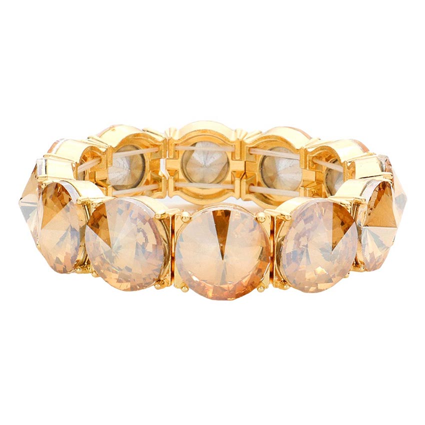 Light Col Topaz Round Stone Stretch Evening Bracelet, These gorgeous stone pieces will show your class on any special occasion. Eye-catching sparkle, the sophisticated look you have been craving for! This Stone evening bracelet sparkles all around with its surrounding round stones, the stylish stretch bracelet that is easy to put on, and take off, and comfortable to wear. It looks so pretty, bright, and elegant on any special occasion.