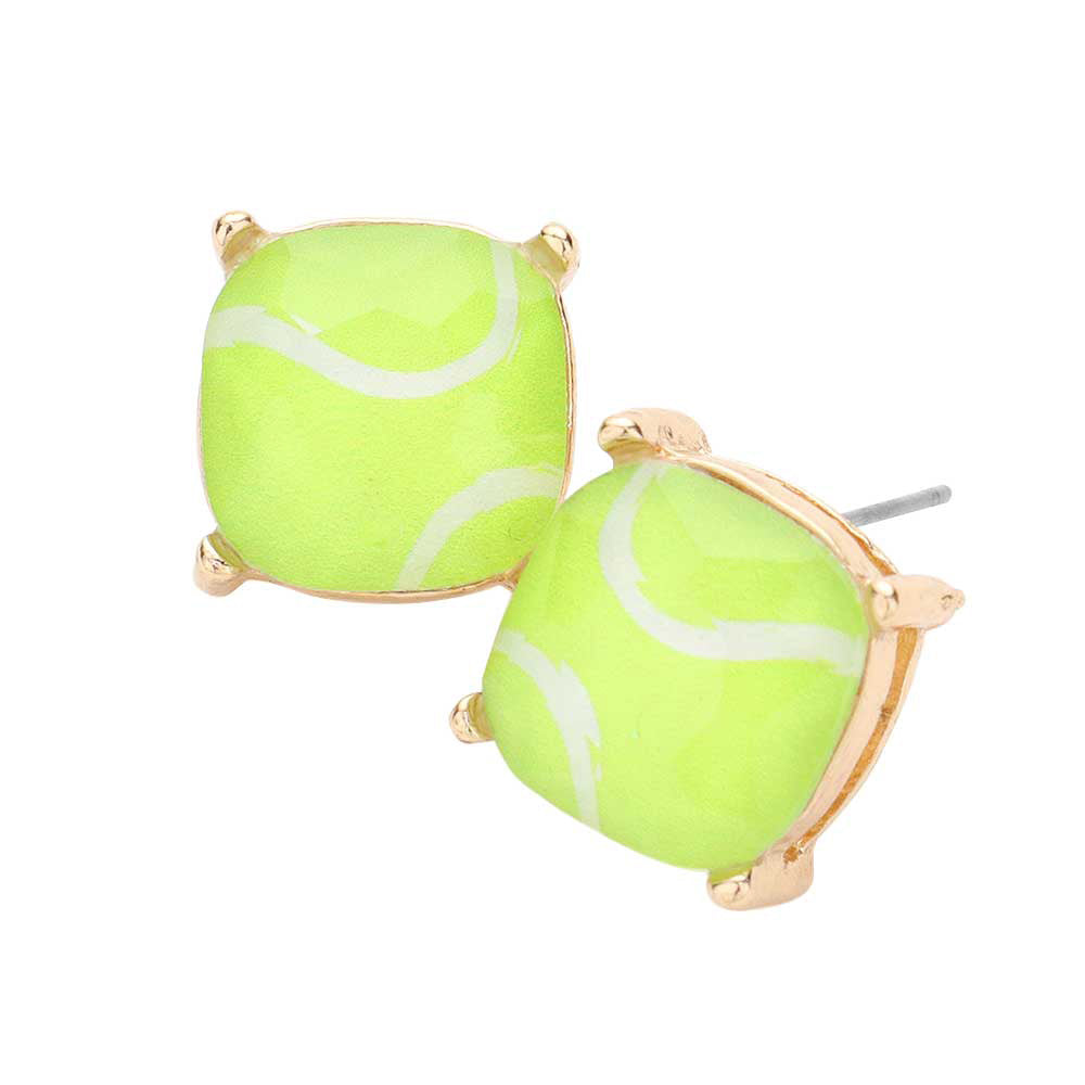 Lime Tennis Ball Printed Square Stud Earrings, are beautifully designed with a Sports-theme that will make a glowing touch on everyone, especially those who love sports or baseball. Gift someone or yourself these ultra-chic earrings. Perfect jewelry gift to expand a woman's fashion wardrobe with a modern, on-trend style.