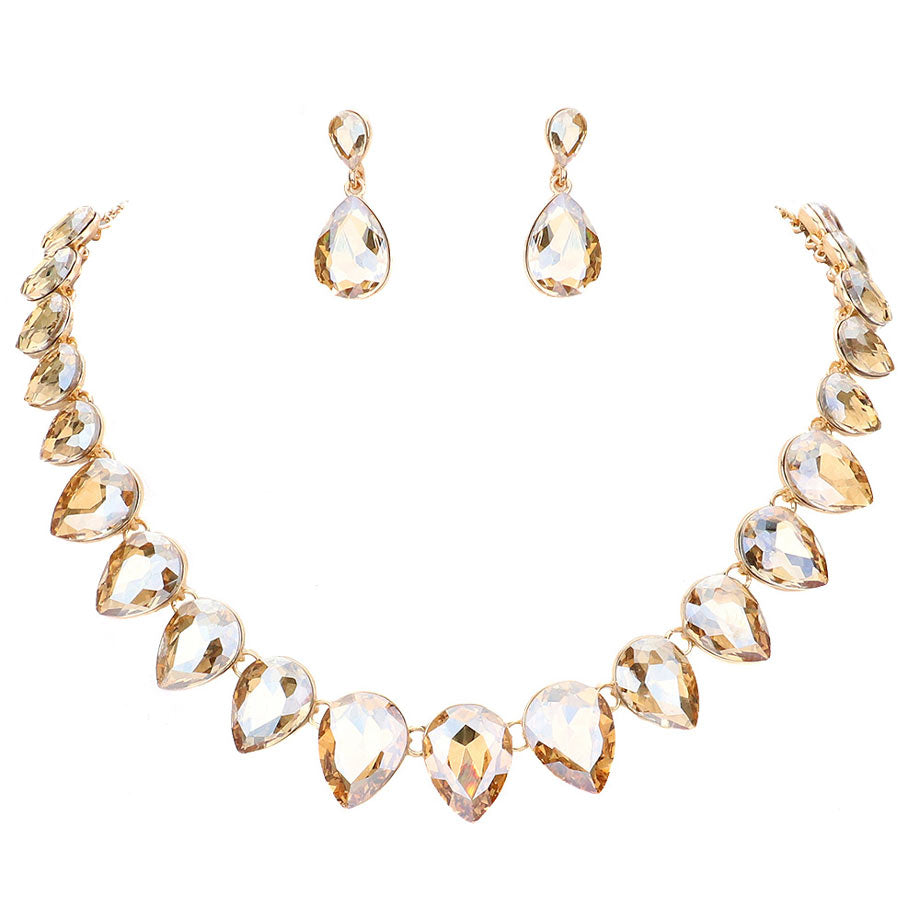 Lt Col Topaz Teardrop Stone Link Evening Necklace, get ready with this teardrop stone necklace to receive the best compliments on any special occasion. Put on a pop of color to complete your ensemble and make you stand out on special occasions. It looks so pretty, bright, and elegant on any special occasion. Stunning evening necklace will sparkle all night long making you shine like a diamond.