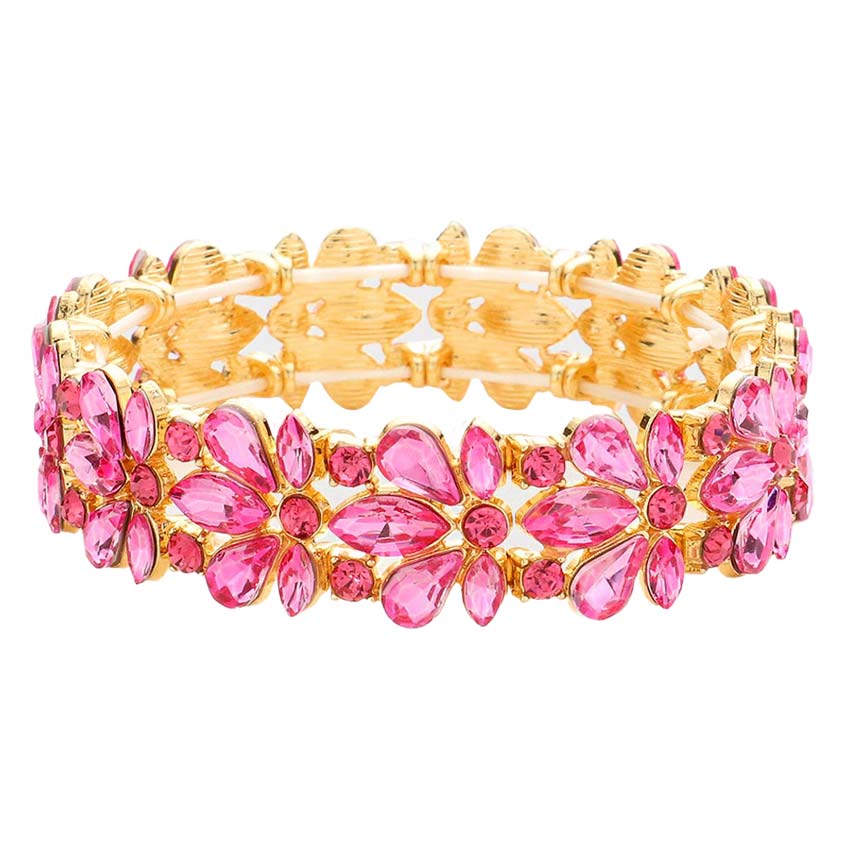 Lt Rose Floral Crystal Stretch Evening Bracelet, This Flower detailed Crystal stunning stretch bracelet is sure to get you noticed, adds a gorgeous glow to any outfit. perfect for a night out on the town or a black tie party, ideal for Special Occasion or an Evening out. Awesome gift for birthday or any special occasion.