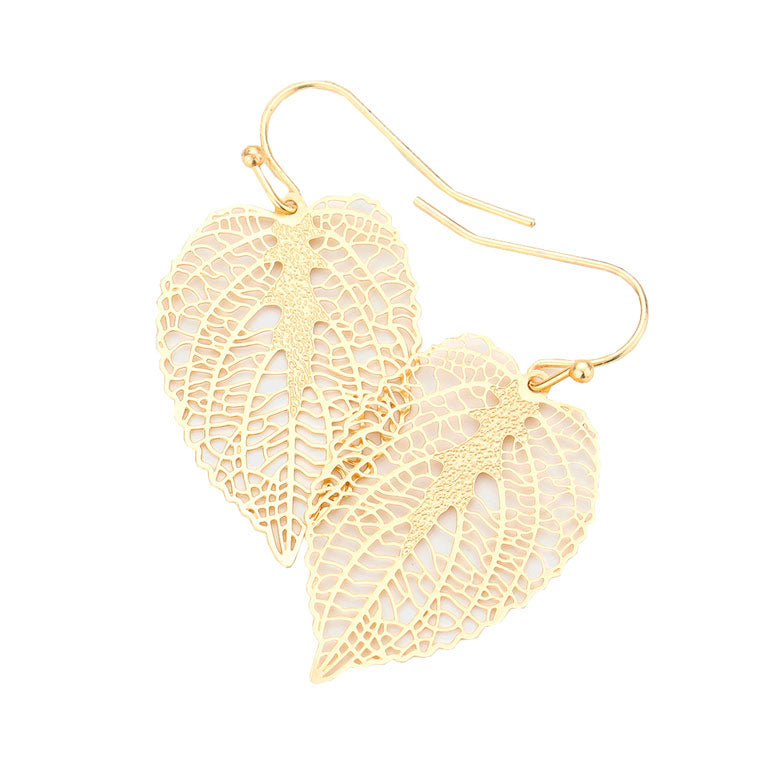 Matte Gold Filigree Brass Metal Leaf Dangle Earrings, put on a pop of color to complete your ensemble. Perfect for adding just the right amount of shimmer & shine and a touch of class to special events. Perfect Birthday Gift, Anniversary Gift, Mother's Day Gift, Graduation Gift.
